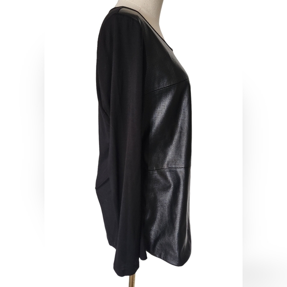 Ann Taylor Black Faux Leather Front Top - Picture 2 of 6